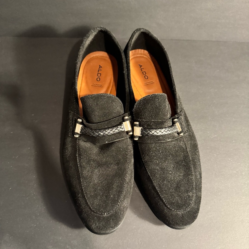 Aldo Black Slip-On Loafers with Metallic Accent